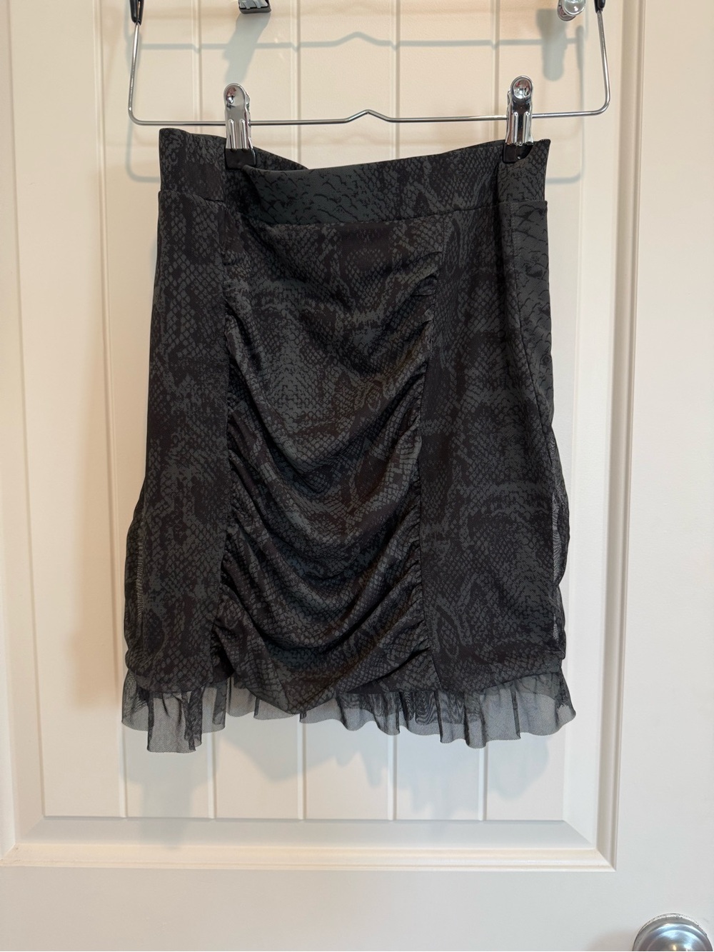 Free People Black Ruched Mini Skirt with Subtle Snake Texture